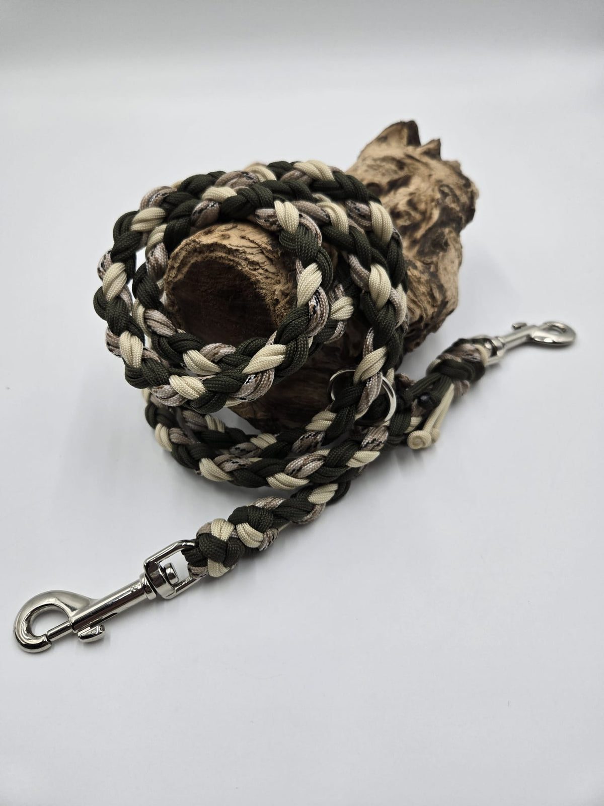 Sofortkauf - Paracord Leine – 8-fach geflochten Oliv, Beige-Camouflage und Goldbeige - 180 cm