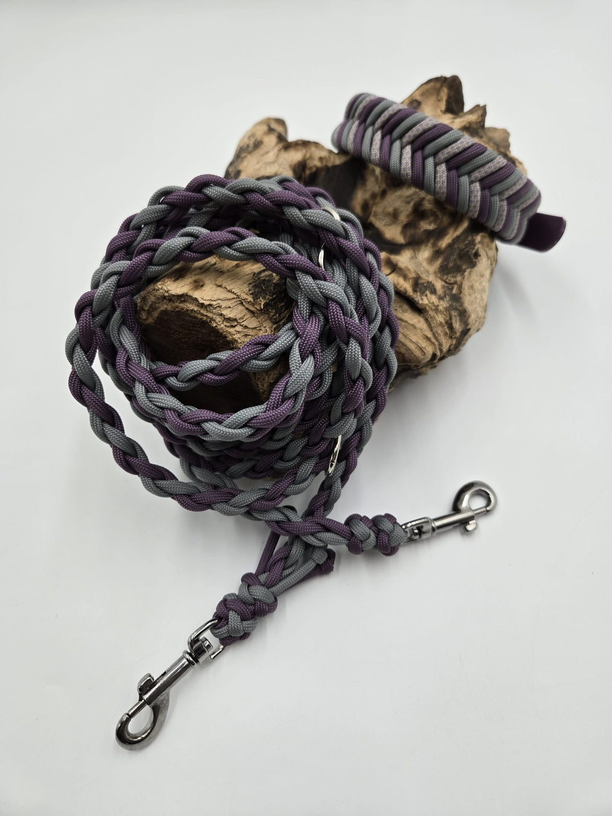 Sofortkauf - Paracord-Leine 4-fach geflochten „Stone Grey & Mauve“ – 230 cm