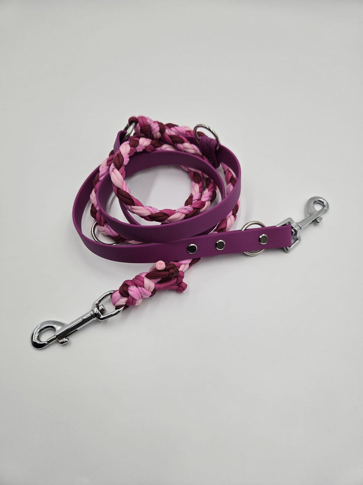 Sofortkauf - Kombi-Leine aus Gurtband & Paracord – Beere & Rosatöne - 300 cm