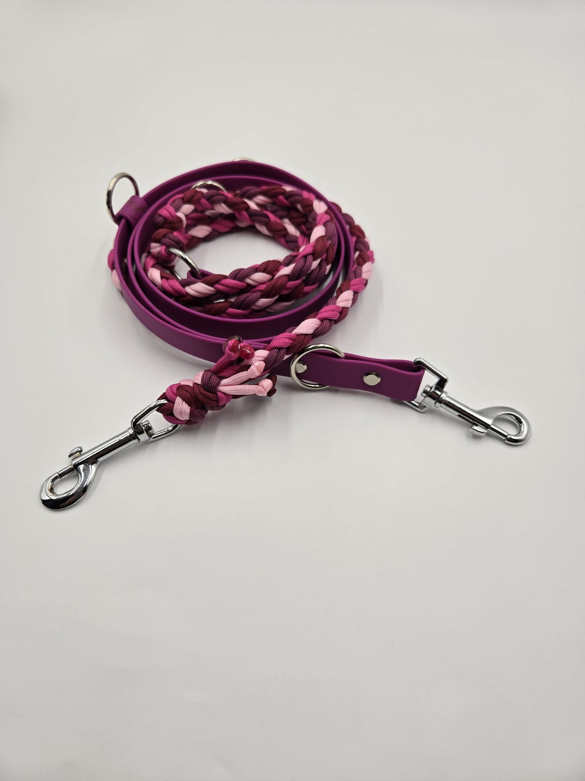 Sofortkauf - Kombi-Leine aus Gurtband & Paracord – Beere & Rosatöne - 300 cm