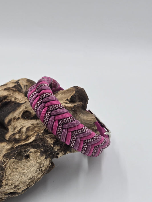 Sofortkauf - Halsband Biothane mit Paracord-Diamond-Muster – Rosatöne 22 bis 31 cm