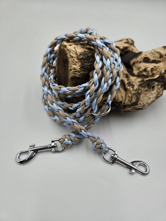 Sofortkauf - Paracord-Leine 4-fach geflochten „Blau & Beige“ – 230 cm