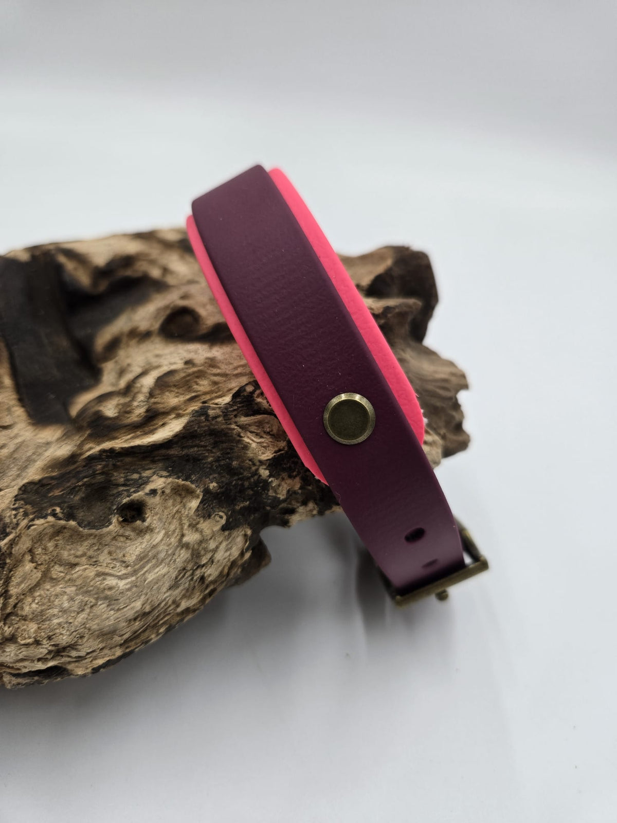 Sofortkauf - Biothane-Halsband in Bordeaux & Pink - 24 bis 30 cm