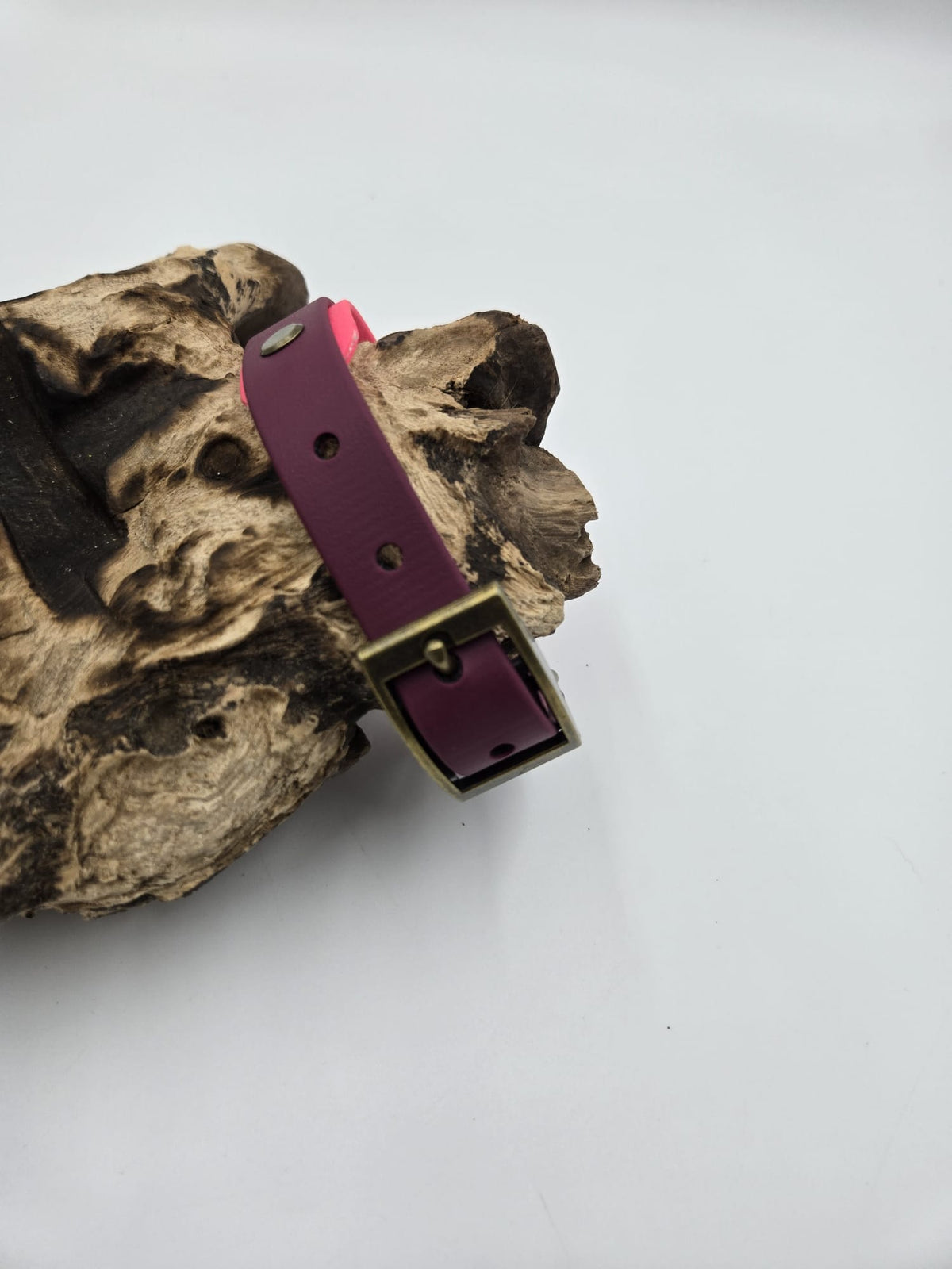 Sofortkauf - Biothane-Halsband in Bordeaux & Pink - 24 bis 30 cm