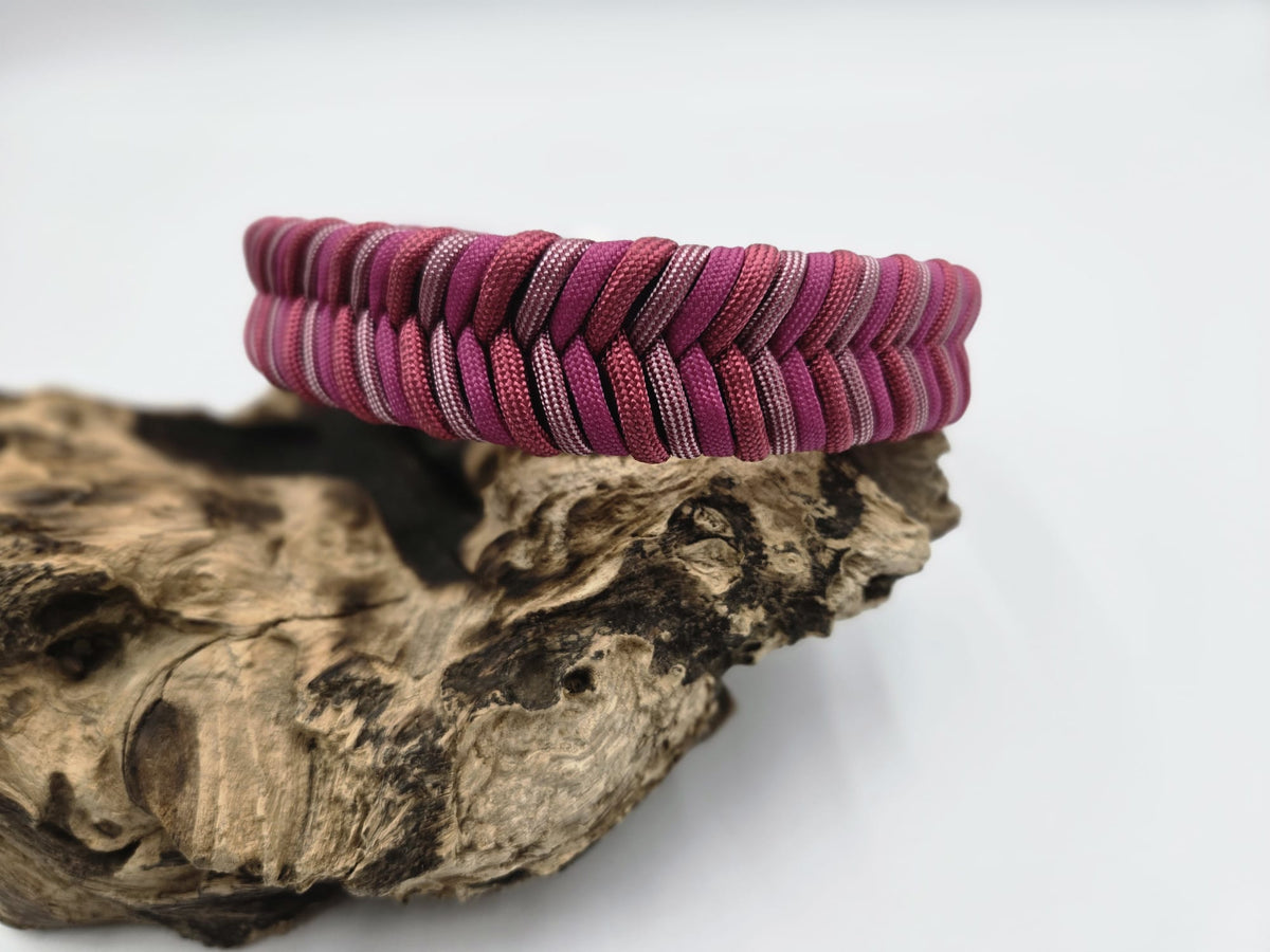 Sofortkauf - Biothane-Halsband mit Fischgräten-Muster – Bordeaux & Rosatöne - 50 bis 55 cm