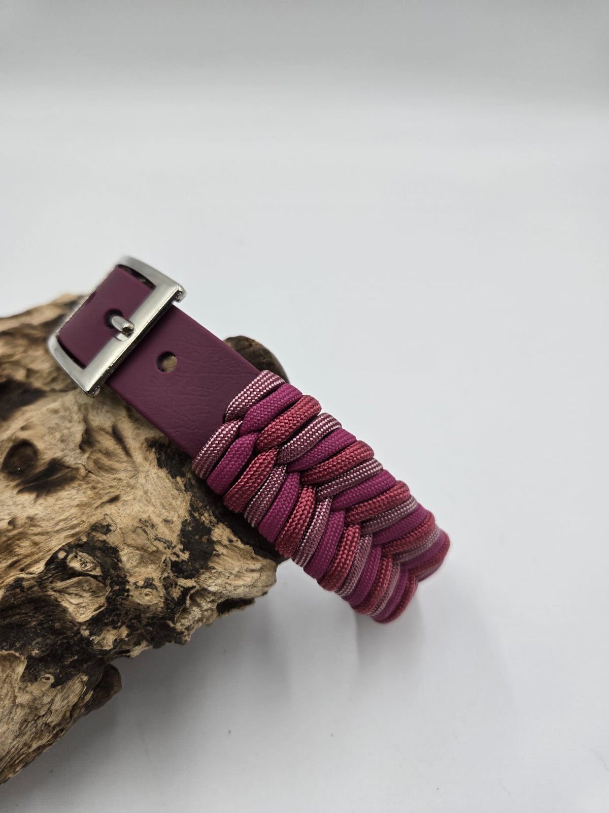Sofortkauf - Biothane-Halsband mit Fischgräten-Muster – Bordeaux & Rosatöne - 50 bis 55 cm