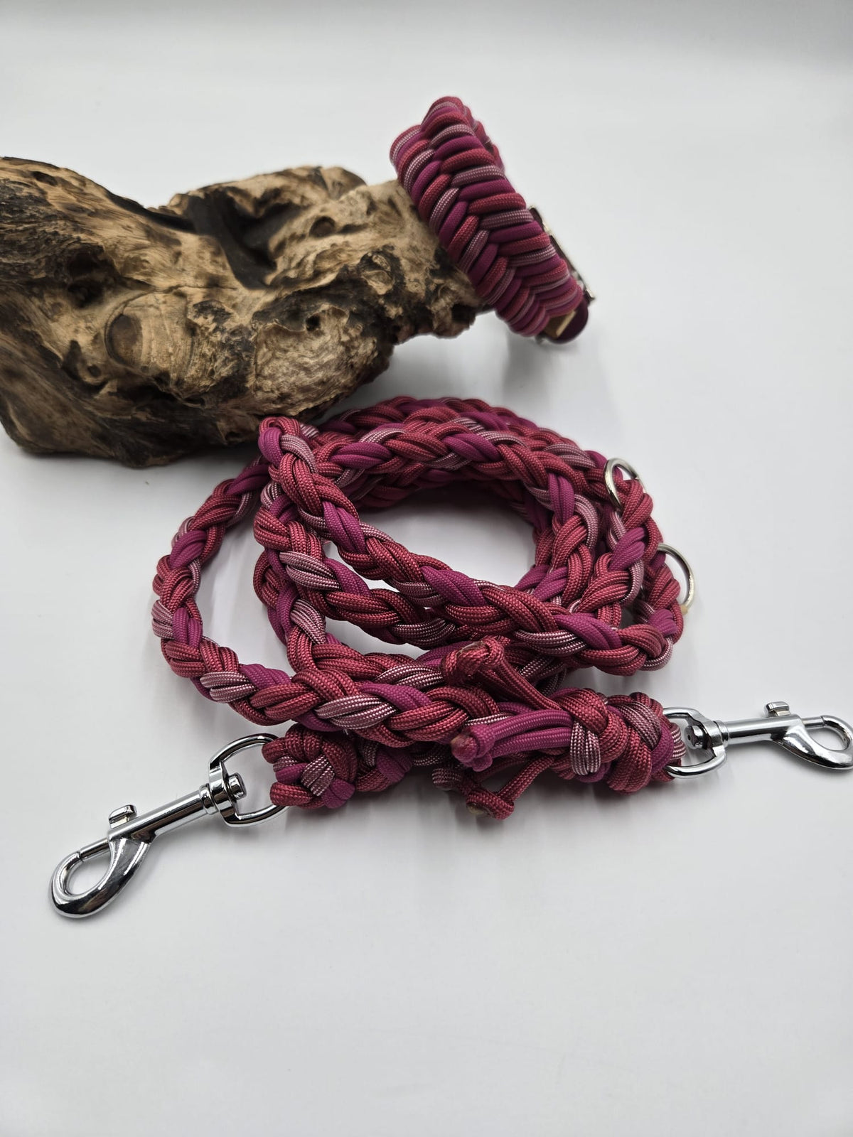 Sofortkauf - Biothane-Hundehalsband mit Fischgräten-Muster – Bordeaux & Rosatöne 29 bis 34 cm