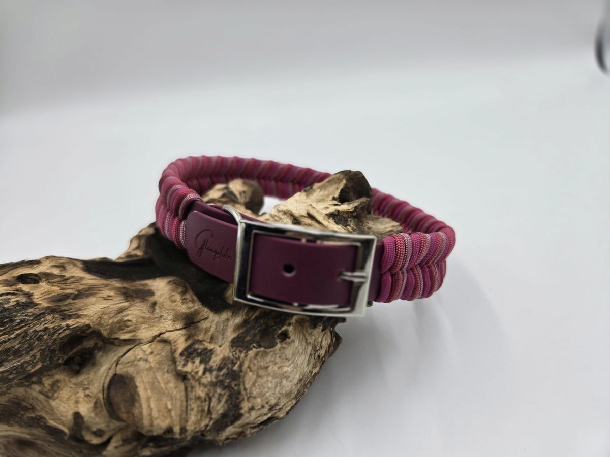 Sofortkauf - Biothane-Halsband mit Fischgräten-Muster – Bordeaux & Rosatöne - 50 bis 55 cm