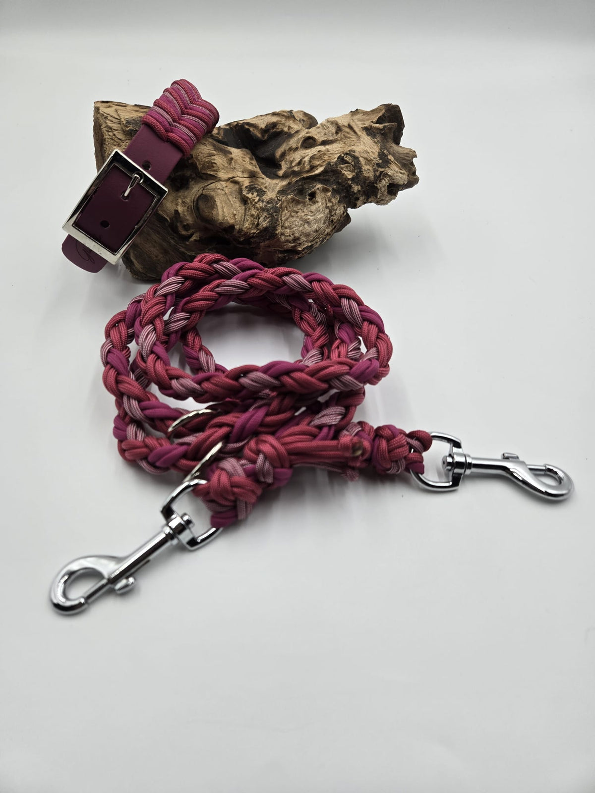 Sofortkauf - Biothane-Halsband mit Fischgräten-Muster – Bordeaux & Rosatöne - 50 bis 55 cm
