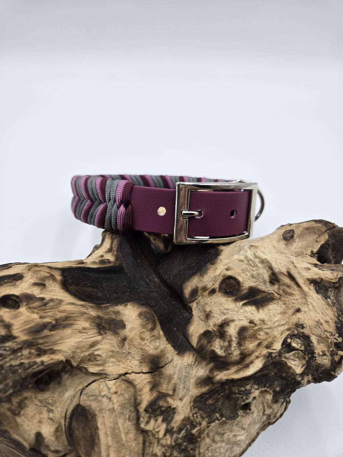 Sofortkauf - Biothane-Halsband in Bordeaux mit Fischgrätenmuster - 40 bis 46 cm