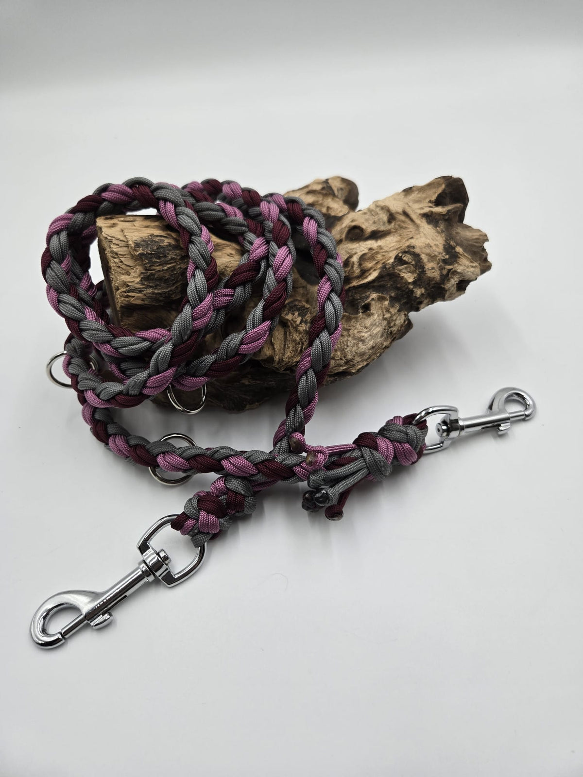 Sofortkauf - 8fach Paracord-Leine „Bordeaux, Rosa & Grau“ – 200 cm