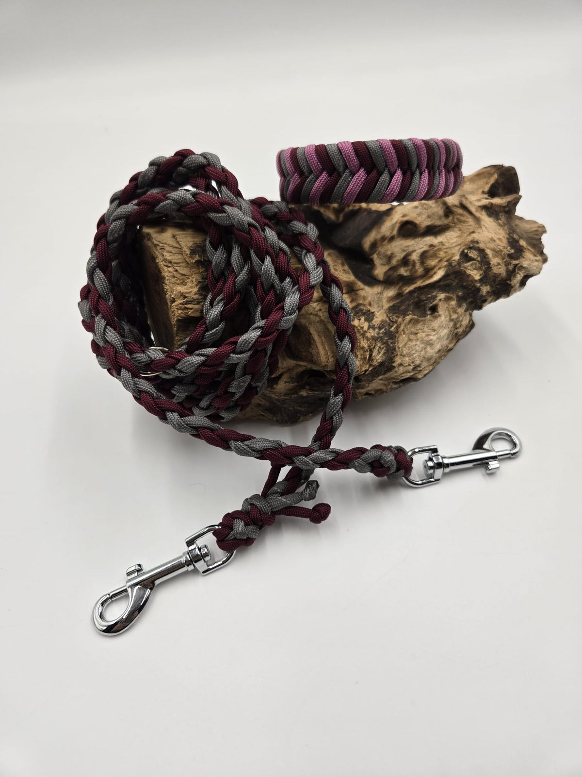 Sofortkauf - 8fach Paracord-Leine „Bordeaux, Rosa & Grau“ – 210 cm