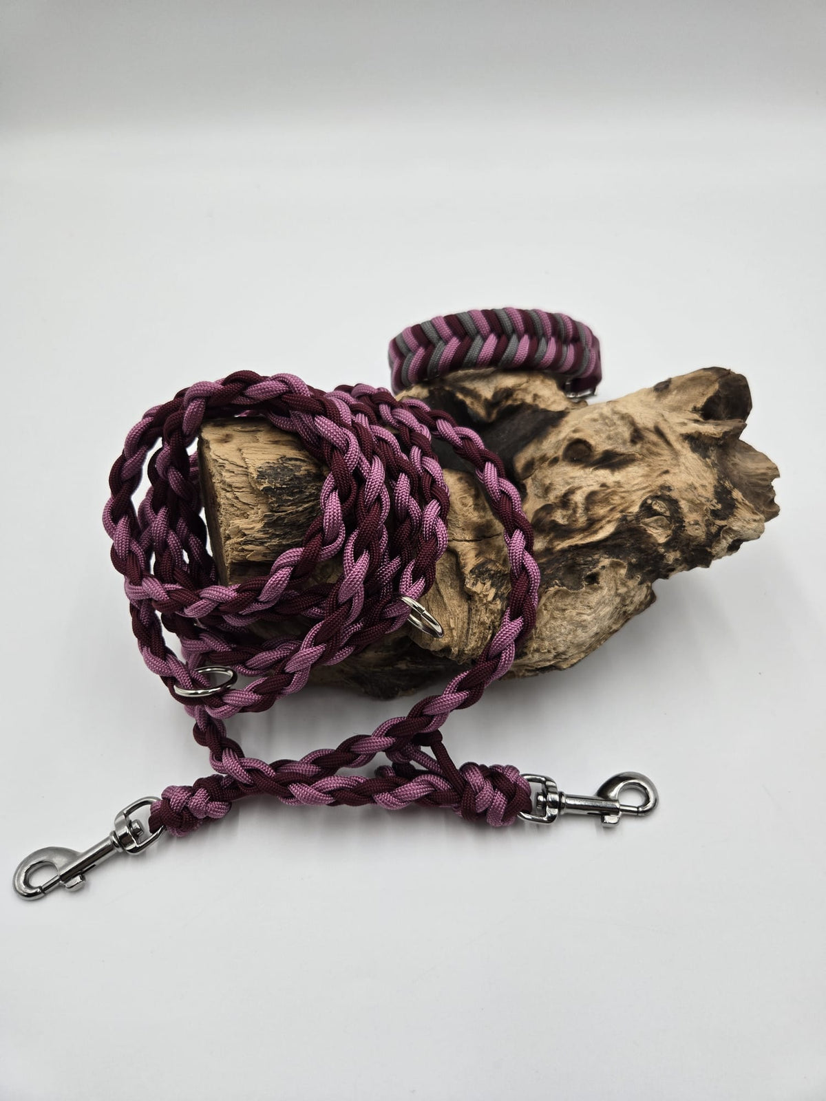 Sofortkauf - 4fach Paracord-Leine „Bordeaux und Rosa“ – 230 cm