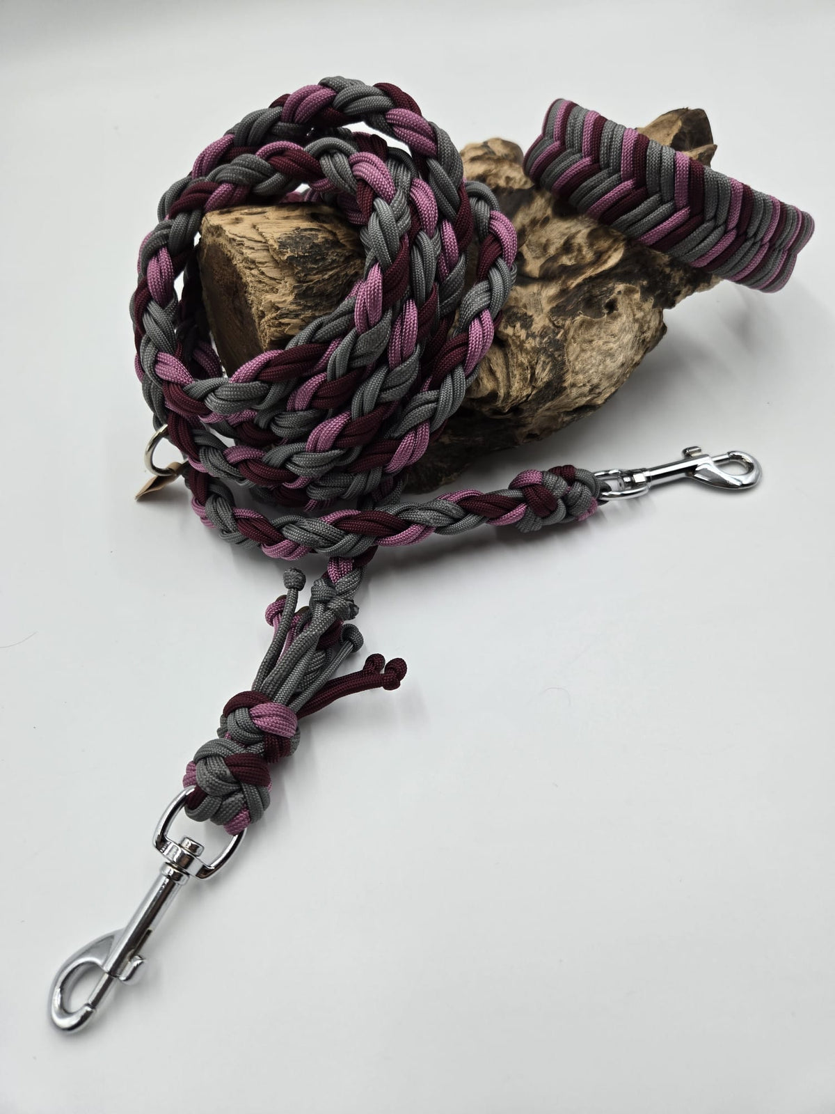 Sofortkauf - 8fach Paracord-Leine „Bordeaux, Rosa & Grau“ – 200 cm