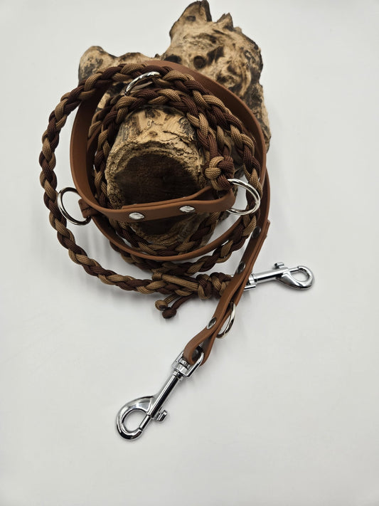 Sofortkauf - Kombi-Leine aus Biothane & Paracord 4-fach geflochten – Brauntöne - 190 cm