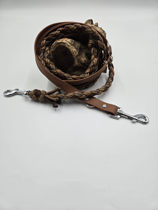 Sofortkauf - Kombi-Leine aus Biothane 8-fach geflochten & Paracord – Brauntöne - 350 cm