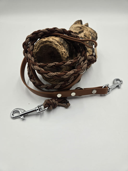 Sofortkauf - Kombi-Leine aus Biothane & Paracord 4-fach geflochten – Brauntöne - 225 cm