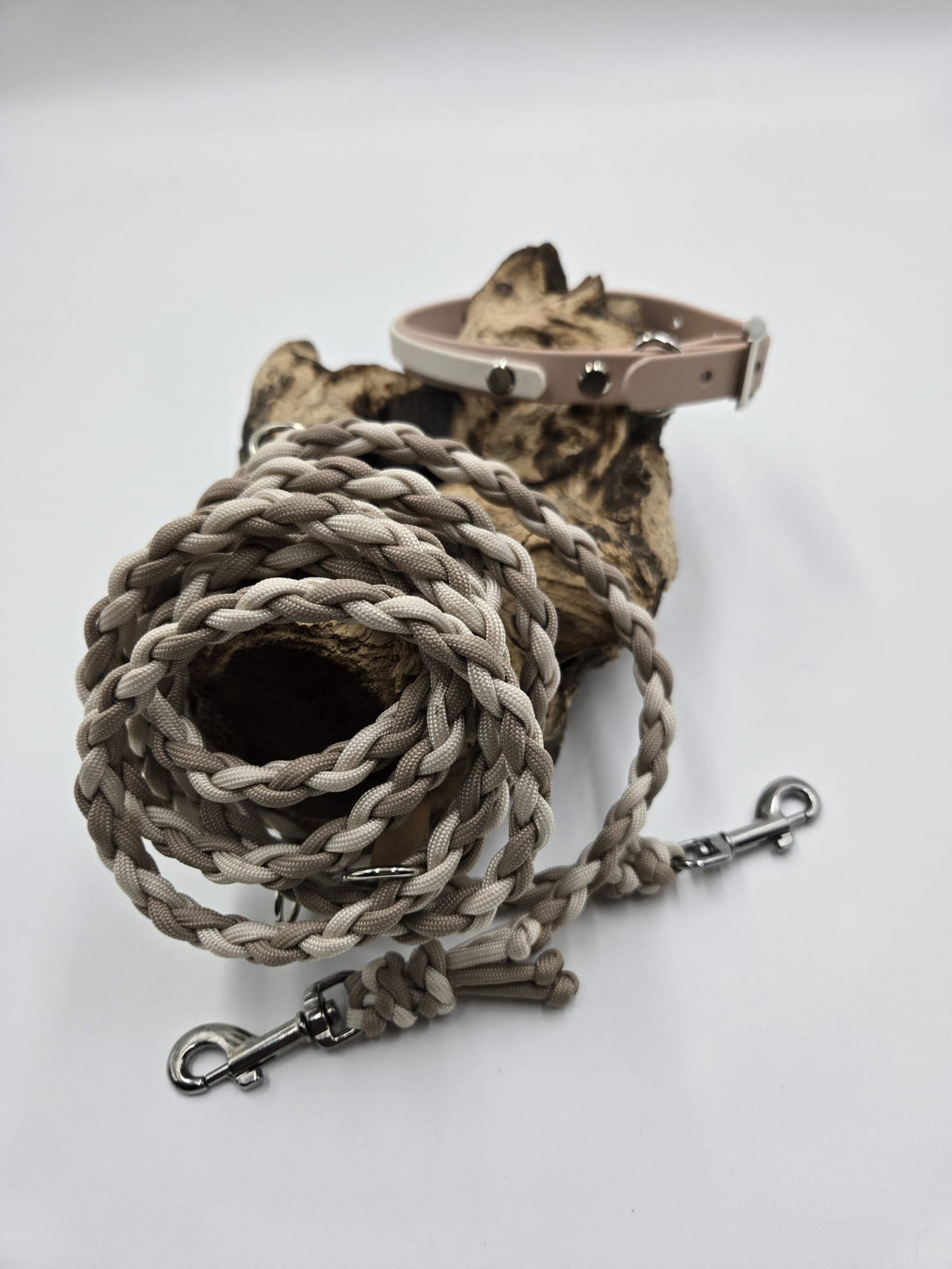 Sofortkauf - Biothane-Halsband in Hellbeige & Weiß - 26 bis 32 cm