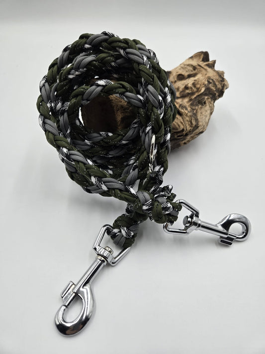 Sofortkauf - Paracord Leine 8-fach geflochten – Schwarz-Weiß-Camouflage, Oliv & Grau - 220 cm