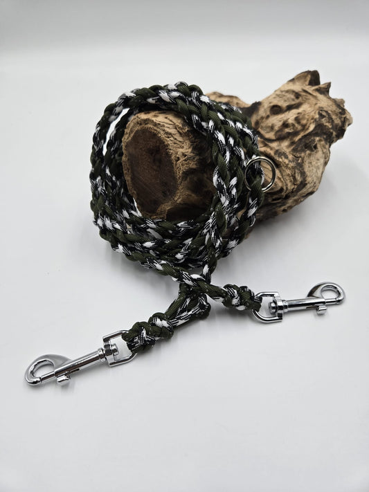 Sofortkauf - Paracord Leine 4-fach geflochten – Schwarz-Weiß-Camouflage & Oliv - 230 cm