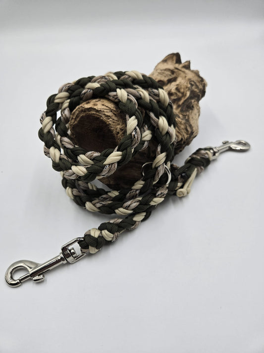 Sofortkauf - Paracord Leine – 8-fach geflochten Oliv, Beige-Camouflage und Goldbeige - 180 cm