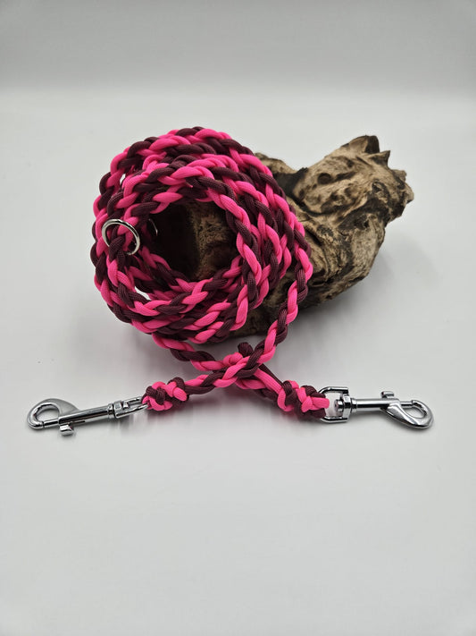 Sofortkauf - Paracord-Leine 4-fach geflochten „Bordeaux & Pink“ – 230 cm
