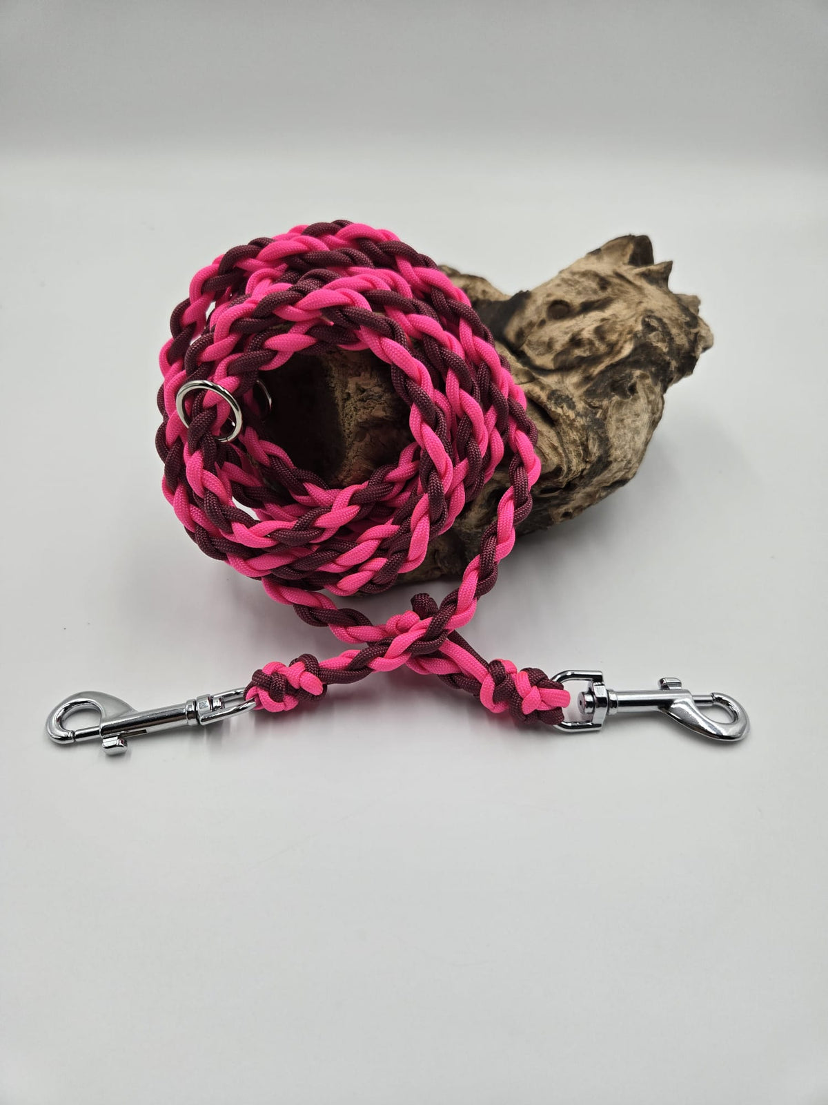 Sofortkauf - Paracord-Leine 4-fach geflochten „Bordeaux & Pink“ – 230 cm