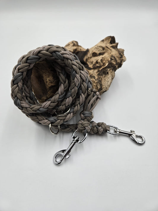 Sofortkauf - Paracord-Leine 8-fach geflochten „Grau & Beige“ – 225 cm
