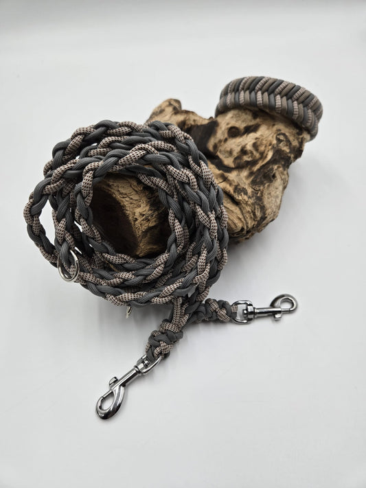 Sofortkauf - Paracord-Leine 4-fach geflochten „Grau & Beige“ – 240 cm