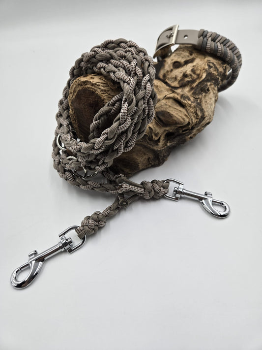 Sofortkauf - Biothane-Halsband in Graubeige mit Fischgrätenmuster - 31 bis 38 cm