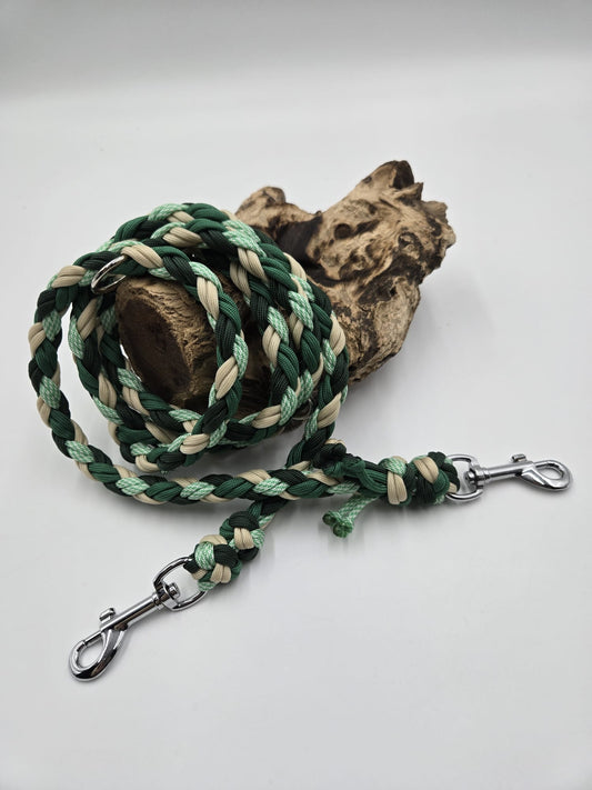 Sofortkauf - Paracord-Leine 8-fach geflochten „Goldbeige & Grüntöne“ – 210 cm