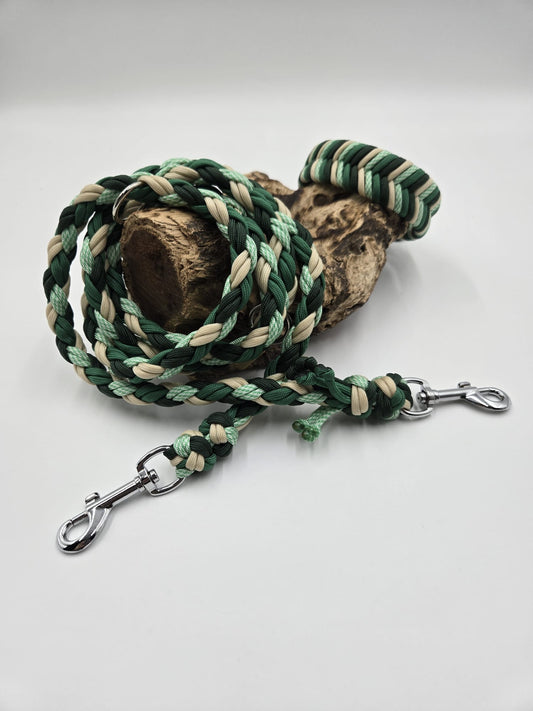 Sofortkauf - Paracord-Leine 8-fach geflochten „Goldbeige & Grüntöne“ – 170 cm