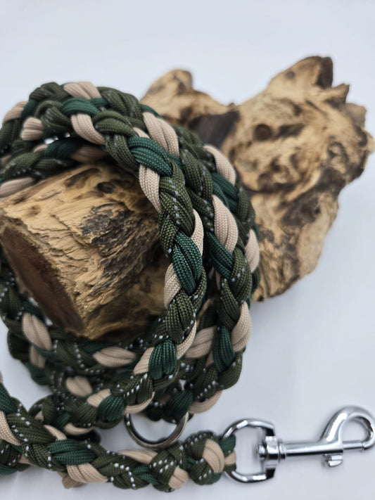 Sofortkauf - Paracord-Leine 8-fach geflochten "Beige und Grüntöne" - 250 cm