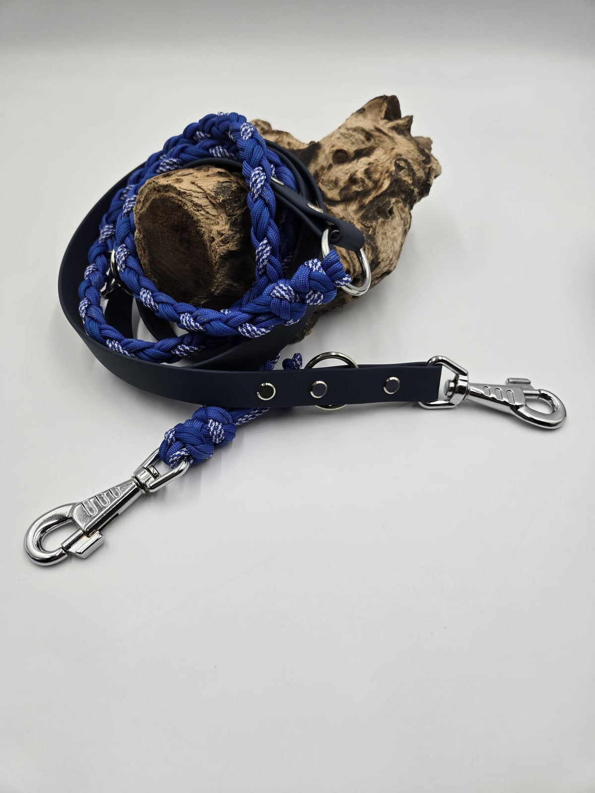 Sofortkauf - Kombi-Leine aus Biothane & Paracord 8-fach geflochten – Petrol & Blau - 230 cm