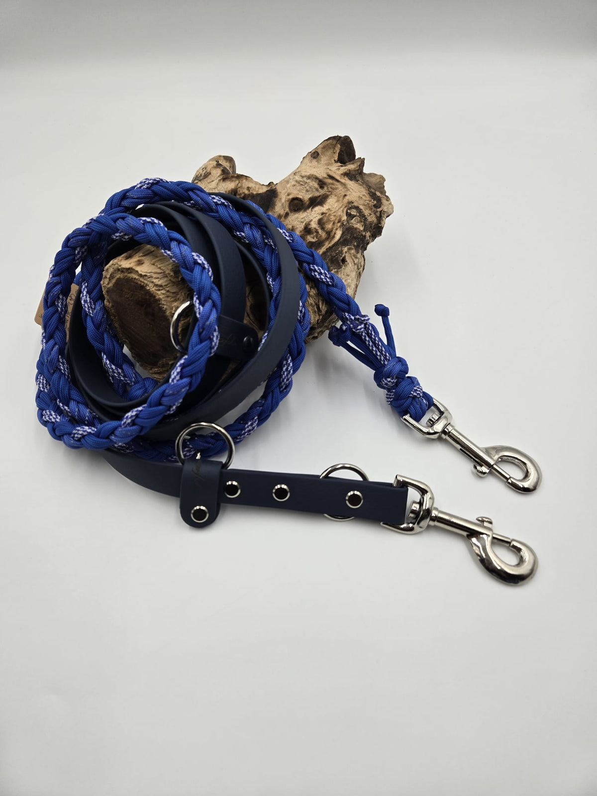 Sofortkauf - Kombi-Leine aus Biothane & Paracord 8-fach geflochten – Petrol & Blau - 230 cm