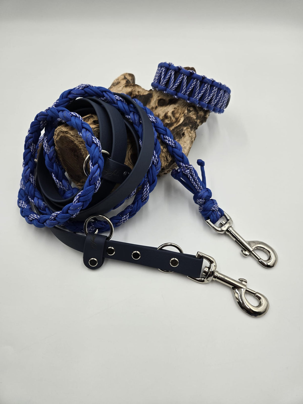 Sofortkauf - Kombi-Leine aus Biothane & Paracord 8-fach geflochten – Petrol & Blau - 230 cm