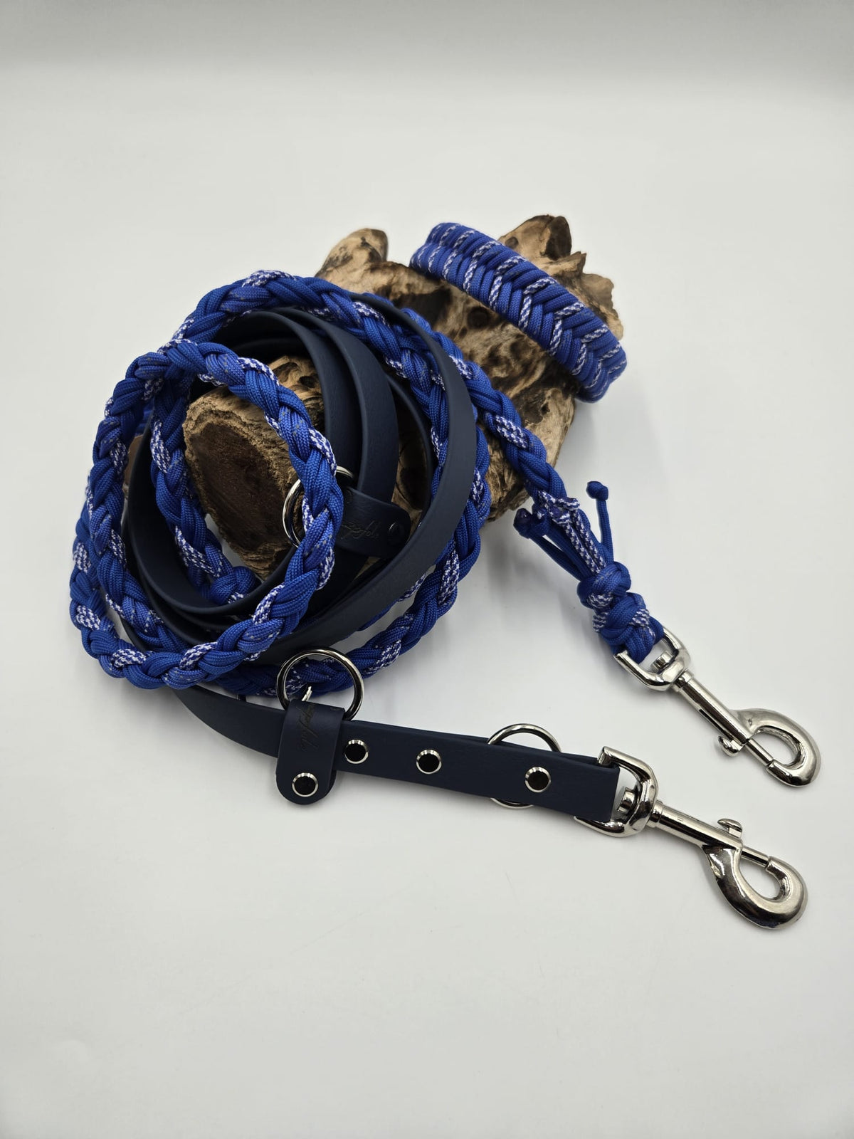 Sofortkauf - Kombi-Leine aus Biothane & Paracord 8-fach geflochten – Petrol & Blau - 230 cm