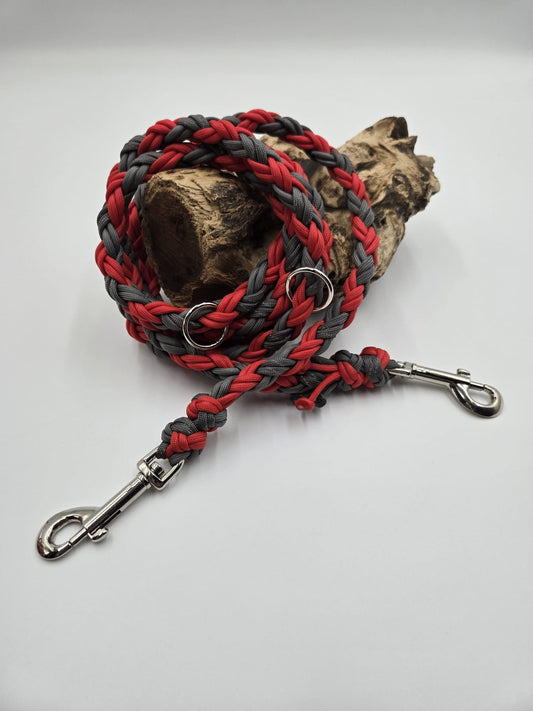 Sofortkauf - Paracord-Leine 8-fach geflochten „Grau, Reflex & Rot“ – 220 cm