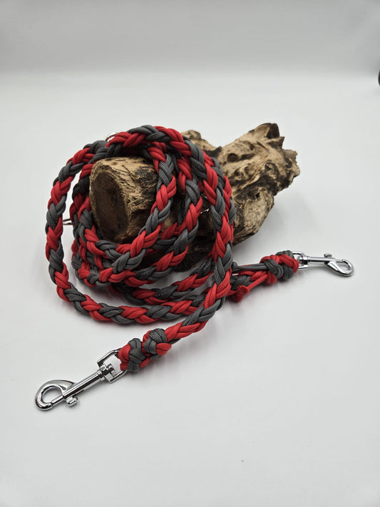 Sofortkauf - Paracord-Leine 8-fach geflochten „Grau, Reflex & Rot“ – 230 cm