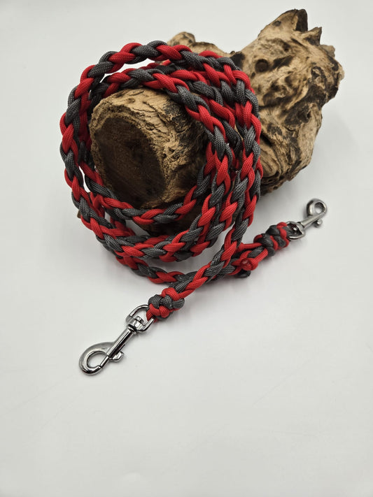 Sofortkauf - Paracord-Leine 4-fach geflochten „Grau, Reflex  Rot“ – 190 cm