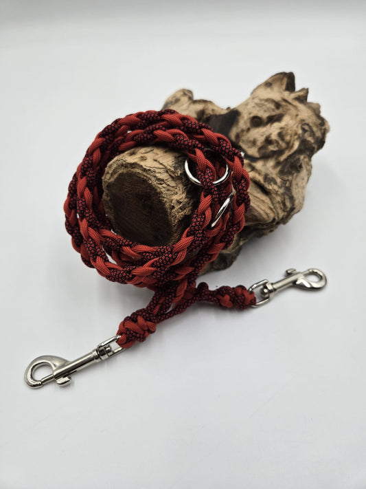 Sofortkauf - Paracord-Leine 4-fach geflochten in Rot & Rot-Diamond - 170 cm