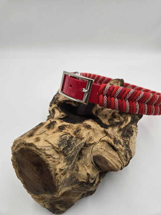 Sofortkauf - Biothane-Halsband in Rot mit Fischgrätenmuster - 51 - 60 cm