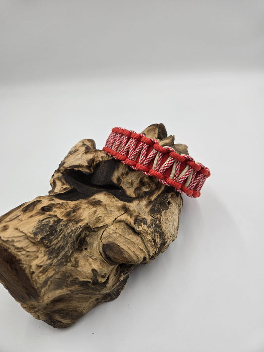 Sofortkauf - Halsband aus beschichtetem Gurtband in Rot mit Cobramuster - 37 bis 45 cm