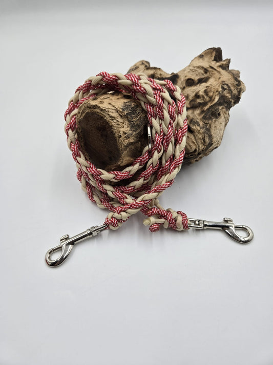 Sofortkauf - Paracord-Leine 4-fach geflochten „Hellbeige & Rot“ – 190 cm