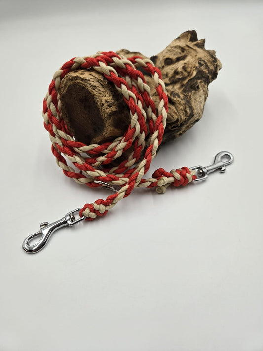 Sofortkauf - Paracord-Leine 4-fach geflochten „Hellbeige & Rot“ – 190 cm
