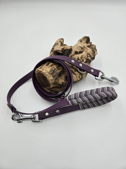 Sofortkauf - Biothane-Leine mit Handschlaufe umickelt „Aubergine & Lilatöne“ – 200 cm