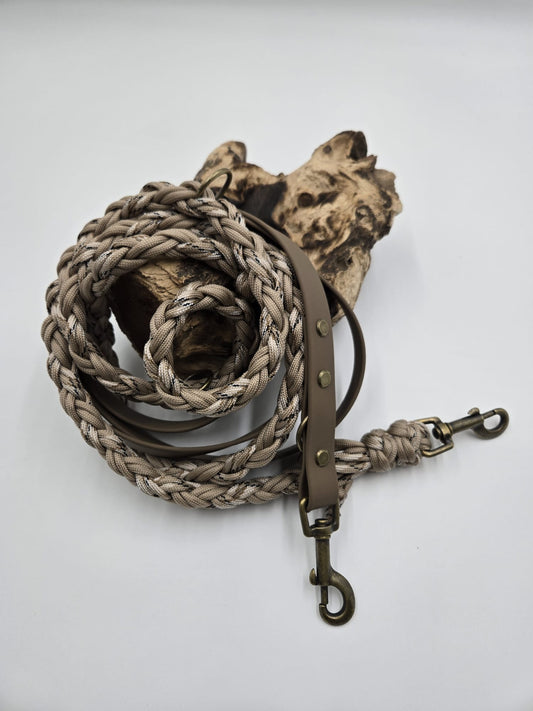 Sofortkauf - Kombi-Leine aus Biothane & Paracord 8-fach geflochten – Coyote & Beige - 140 cm