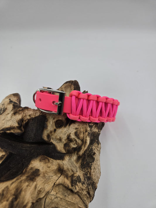 Sofortkauf - Biothane-Hundehalsband „Pink & Fuchsia“ im Cobramuster - 22 bis 26 cm