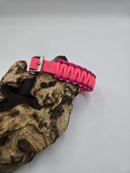 Sofortkauf - Biothane-Hundehalsband „Pink & Fuchsia“ im Cobramuster 26 bis 32 cm